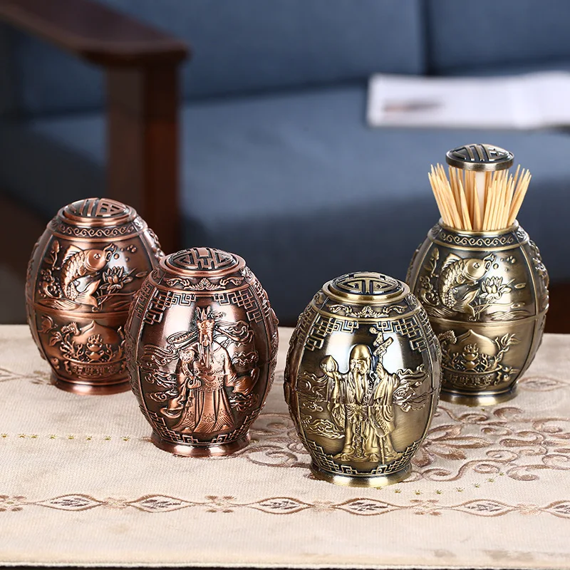 Fashion metal retro toothpick holder toothpick box European automatic toothpick box household storage decoration ornaments