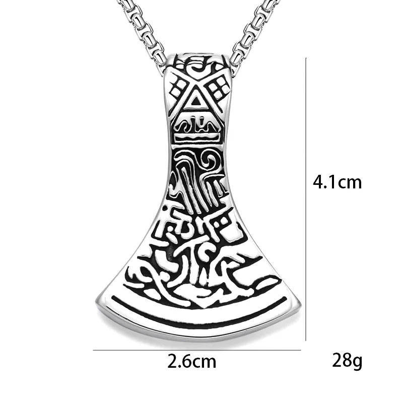 Nordic Mythology Thor's Hammer Rune Ax Pendant Necklace Men's Retro Trendy Personalized Jewelry