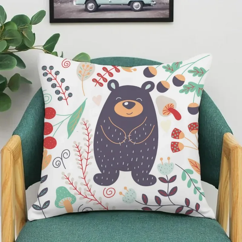 Cute Little Bear Decorative Cushion, Pillowcases for Sofa, Living Room, 40x40 Peach skin polyester pillowcase