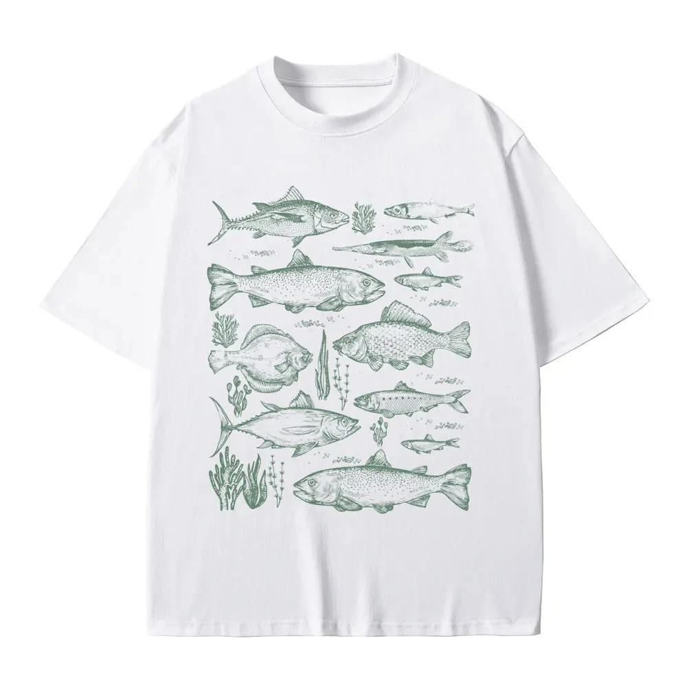 Fish Tattoo Style T-shirt Fishing Funny Meme Graphic T Shirts Women Casual Vintage Short Sleeve Women's  T-shirts Fashion Y2K