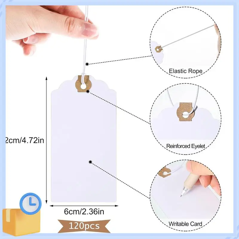 Popular 120 Pack Tags Set With Elastic String Marking Hang Tags Kit With String Attached Reinforced Hole Writable Tags 4.76X2.36