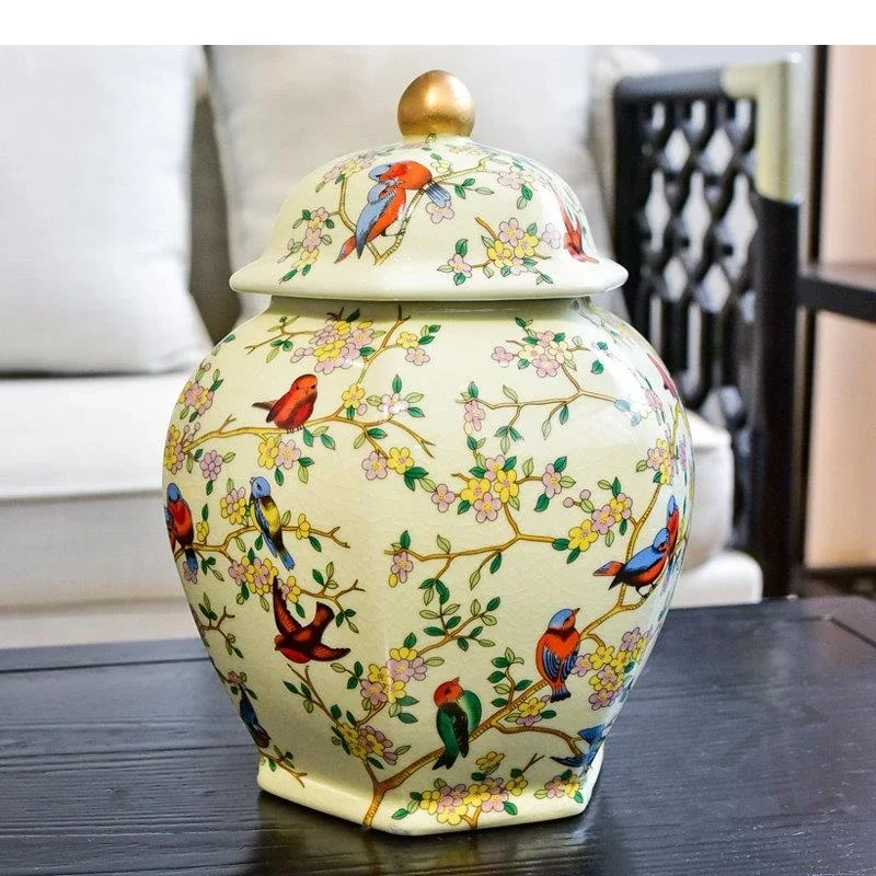 Floral Pattern Painted Porcelain Storage Jar Ceramic Ginger Tea Canister Desk Decoration Jewelry Box Cosmetic Containers