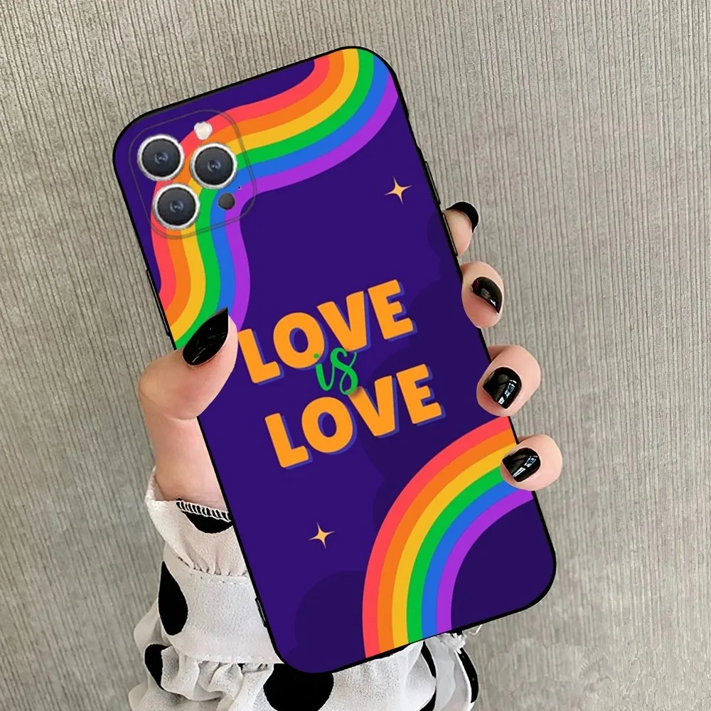 Gay Lesbian LGBT Rainbow Phone Case For iPhone 15,14,13,12,11,Plus,Pro Max,XS,X,XR,SE,Mini,8,7 Soft Silicone Black Cover image 4