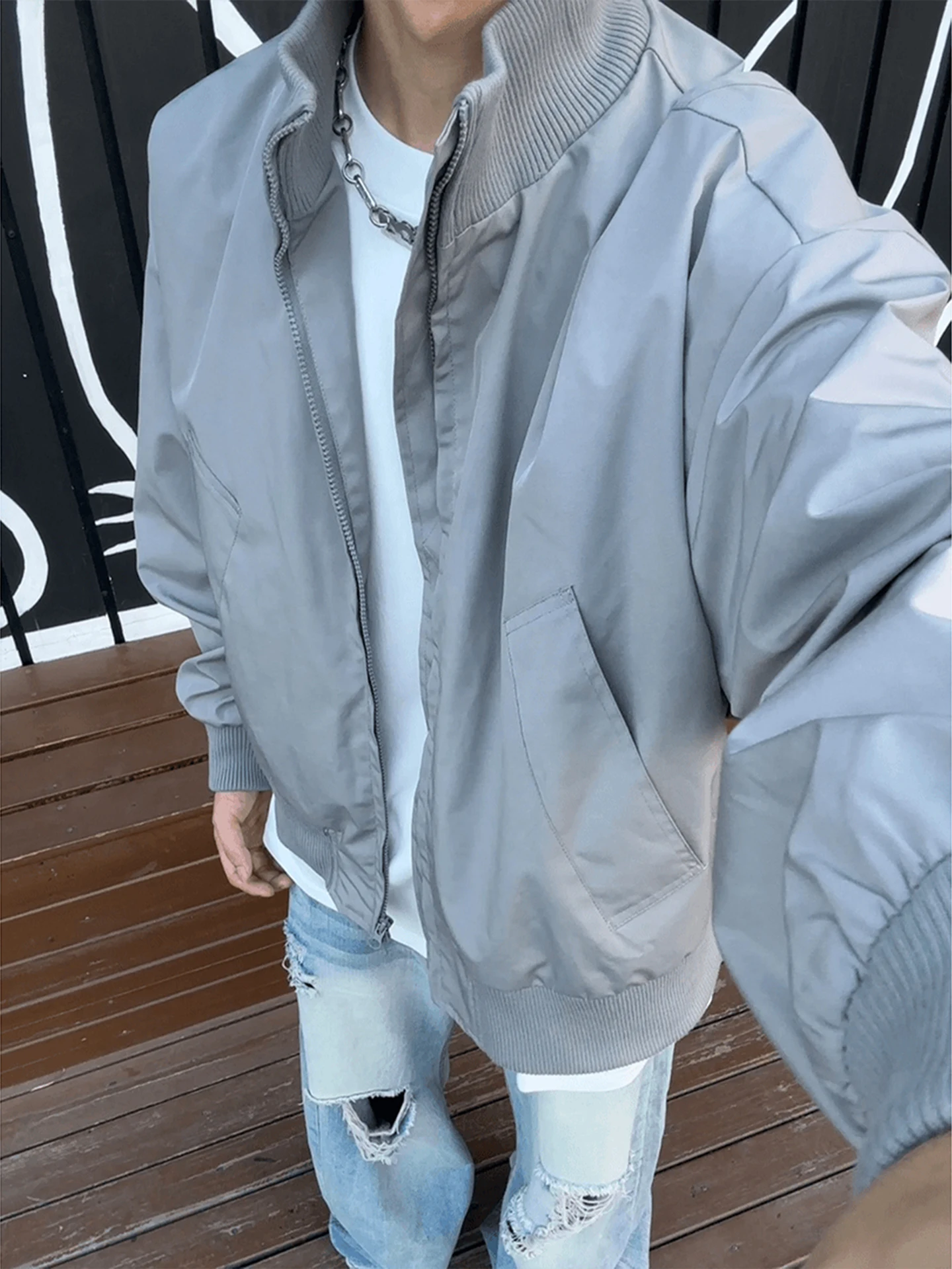 

ay Bomber Pilot Jaet Men's Faion ort Sle American High Street Baseball Outfit Loose Fit Youth lin Polyester Fiber