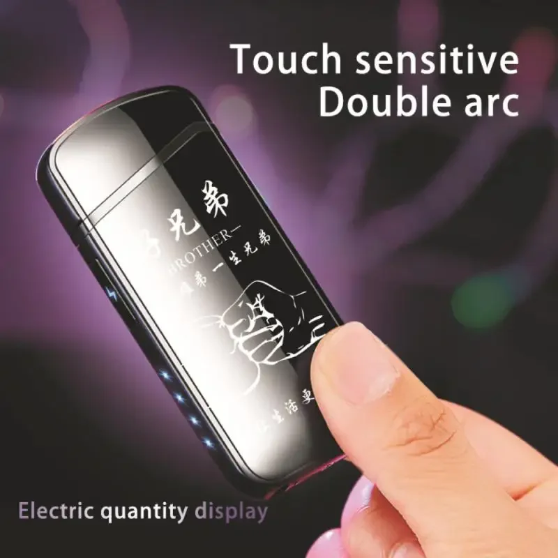 Hot Electric Windproof Metal Lighter Double Arc Flameless Plasma Rechargeable USB Lighter LED Power Display Touch Sensor Lighter