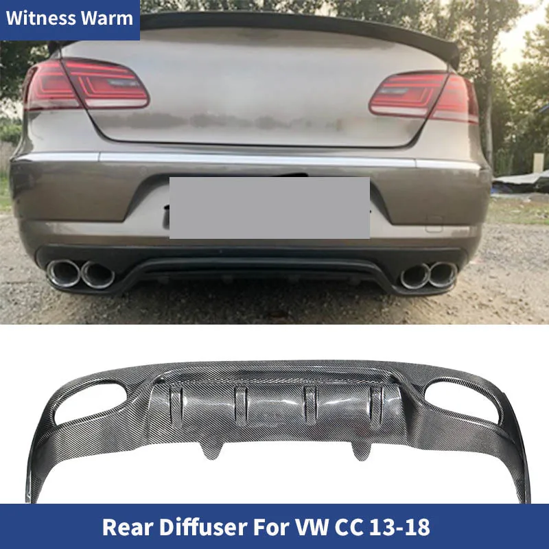 Carbon Fiber / Frp Car Rear Bumper Diffuser Lip Spoiler for Volkswagen Car Cc Standard Bumper 2013 - 2016 4 Exhaust Tips