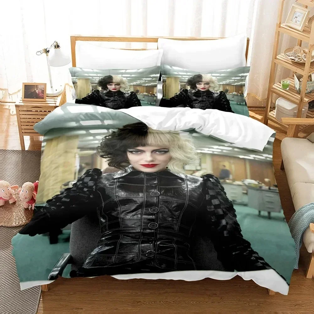 3D Printed Cruella Bedding Set and Pillowcase De Vil Duvet Cover Double Twin Full Queen King Adult Kids Bedclothes Quilt Cover 4