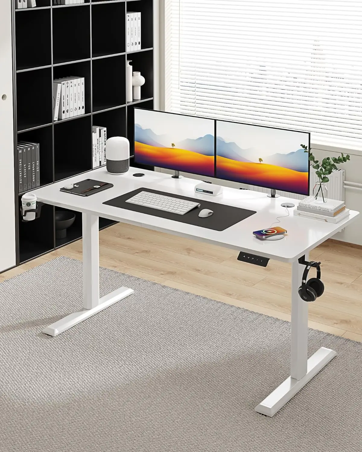 Electric Standing Desk 43 In Ergonomic Height Adjustable Table with T-Shaped Metal Bracket Modern Computer Workstations for Home