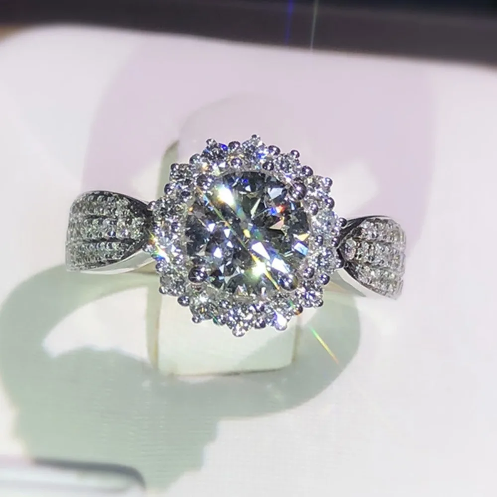 Luxury Temperament Starry Sky Three Rows Full 5A Zircon Rings for Women Bride Wedding Engagement Finger Jewelry Accessories Gift