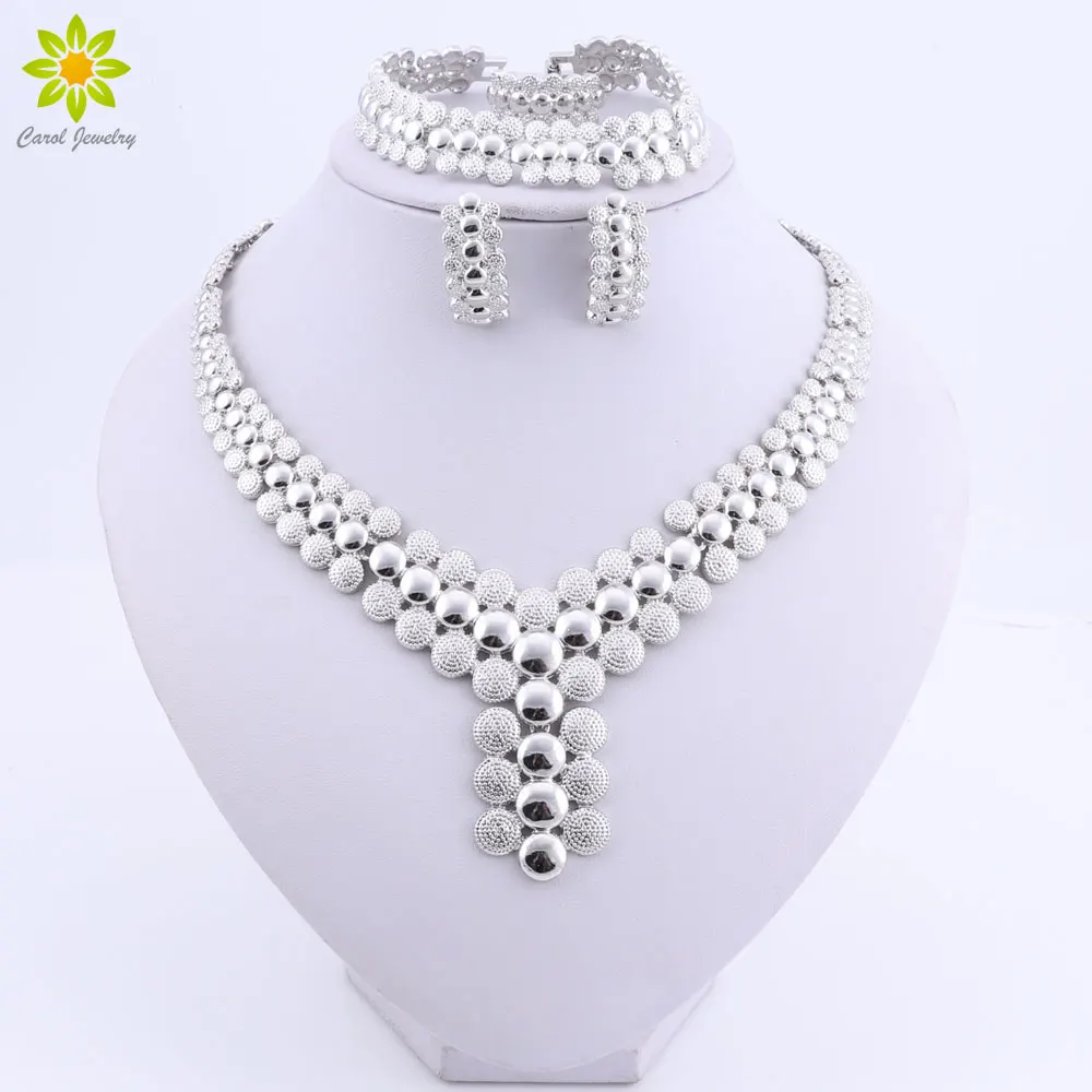 Nigerian Wedding African Beads Jewelry Set Women African Costume Jewelry Set Dubai Silver Color Necklace Sets