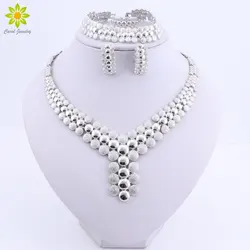 Nigerian Wedding African Beads Jewelry Set Women African Costume Jewelry Set Dubai Silver Color Necklace Sets