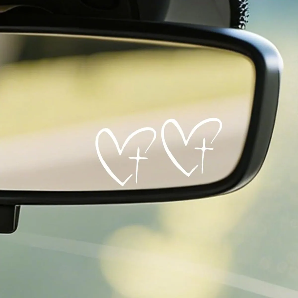 Heart Cross Sticker|Car Rearview Mirror|Makeup Mirror|Birthday Gift|Religious Gift|Christian Gift|Wife Girlfriend Gift