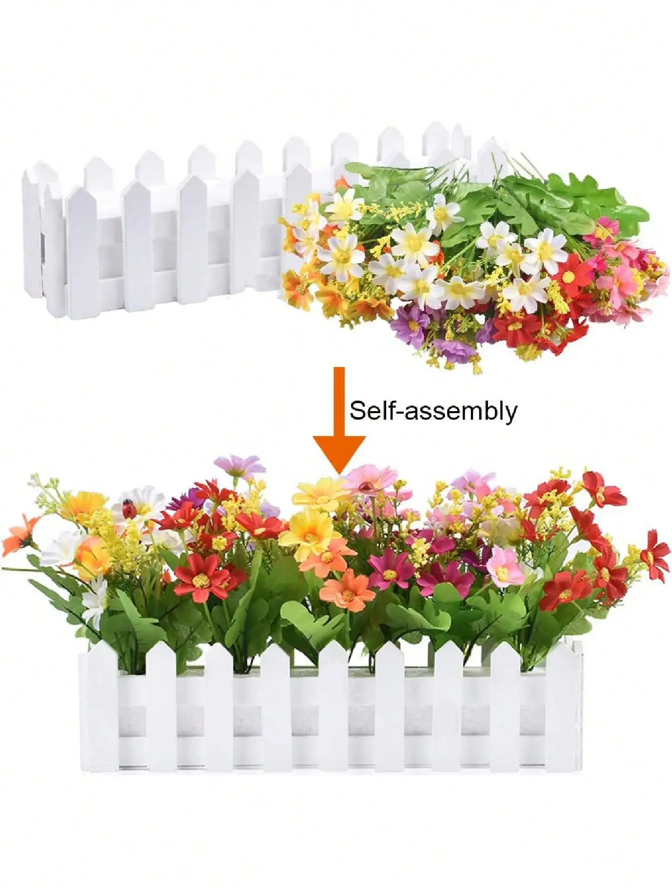 1pc- Artificial Flower plants - Mixed Color Daisies in Fence POTS Suitable for Indoor Rooms Office Wedding Parties Home Decor, S