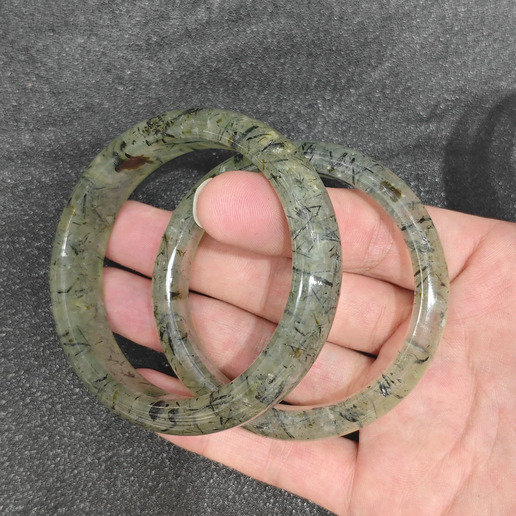 Natural Prehnite Bangle Bracelet Gemstone Smooth Bangle Black Tourmaline Inclusions Green Crystal Jewelry Present Supply 1 Piece