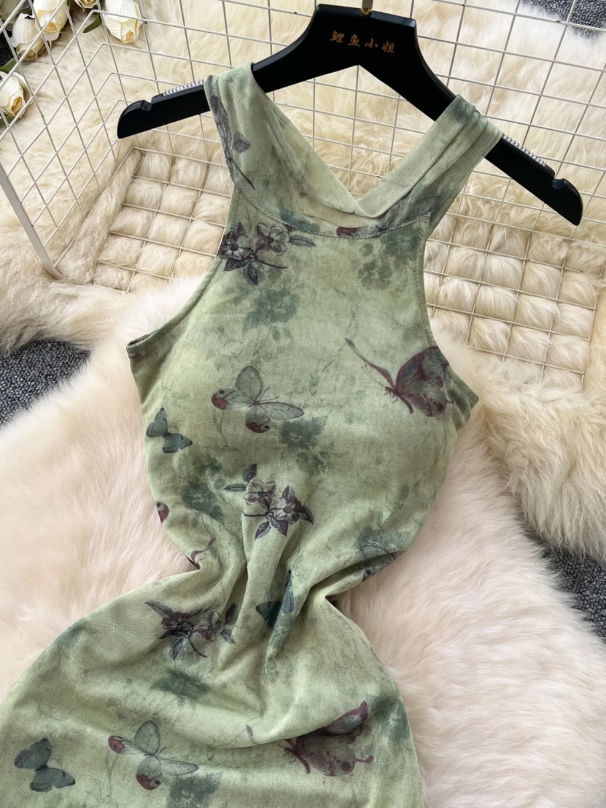 Ele Retro Chinese  Print ter Ne Slim Fit Svel Women's Dr Sexy Bal Mid-Length A-Line Gown