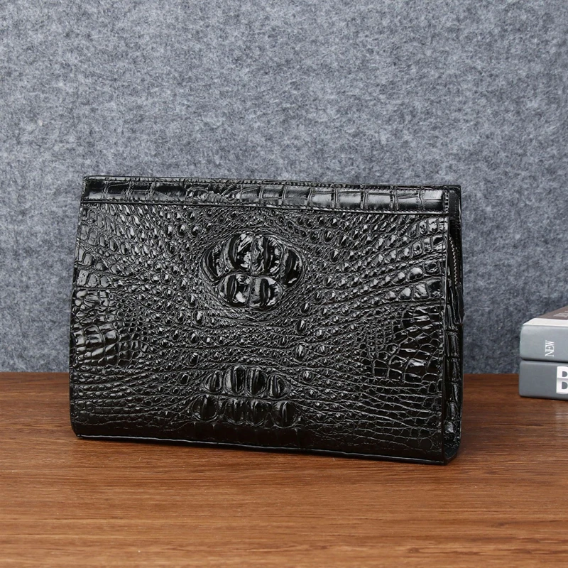 2023 Winter New Men's Crocodile Clutch Bag Briefcase High-quality Real Cowhide Envelope Clutch Bag Large Capacity Men's Bag