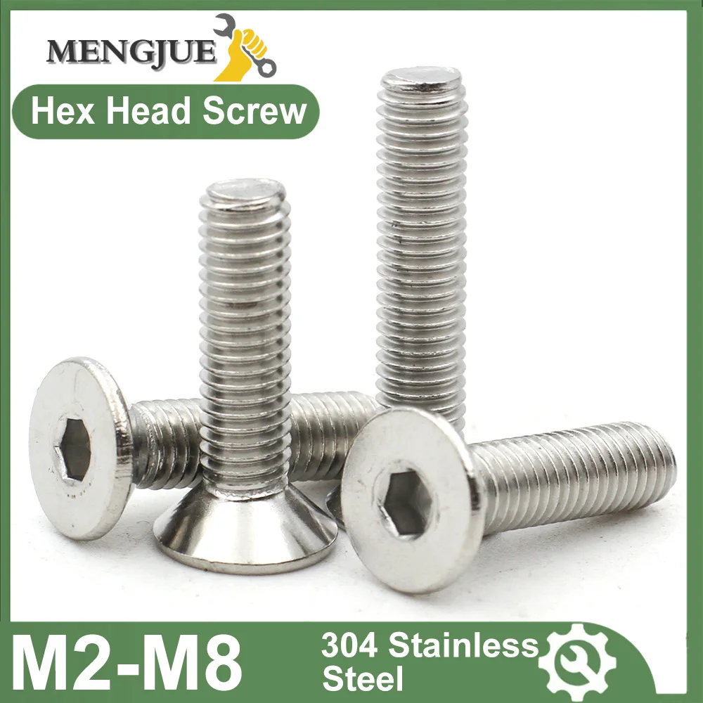 50-5Pcs M2 M2.5 M3 M4 M5 M6 M8 304 Stainless Steel Hex Hexagon Socket Countersunk Screws Flat Head Screw Allen Bolts Screw