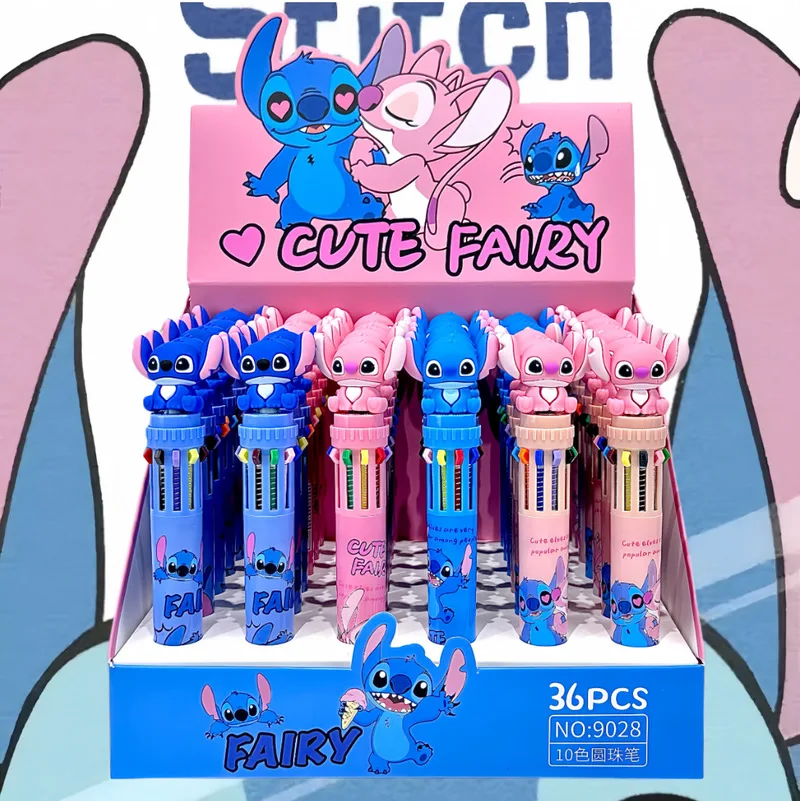 36pcs Disney Cartoon Stitch Doll 10 Colors Ballpoint Pen Cute Cartoon Gel Pen Student Supplies Stationery Wholesale