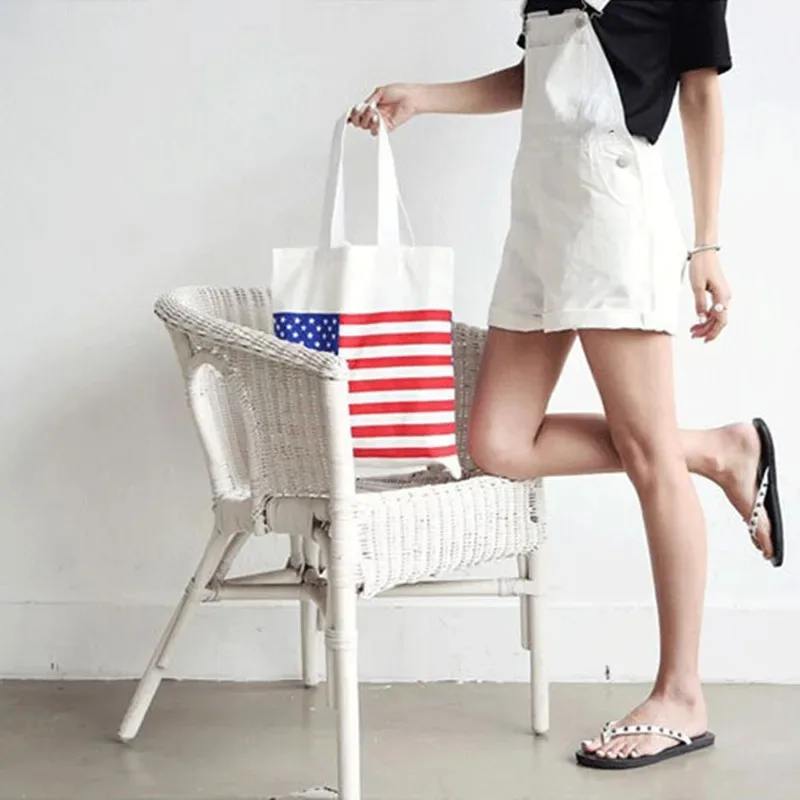 33*41cm High-Quality Women Men Handbags Canvas Tote Reusable Cotton grocery Shopping Bag Large Capacity Eco American Flag bags