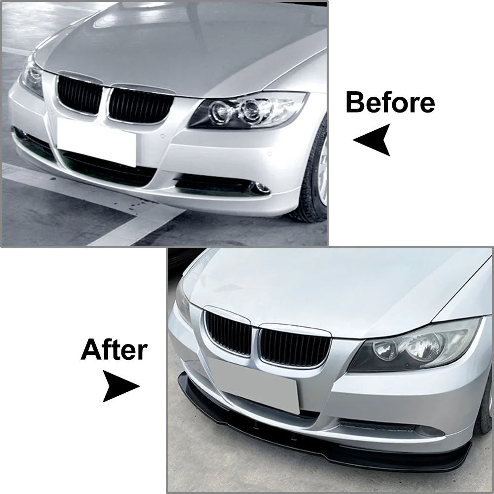 Car Front Bumper Lip Spoiler Trim Accessories 3Pcs For  BMW E90 E91 3 Series 320i 330i Sedan Base Model Only 2005 2006 2007 2008