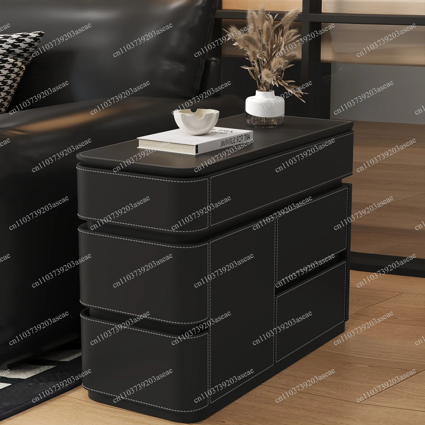 Italian light luxury high-end saddle leather sofa edge few free installation living room sofa home side five pumping cabinet