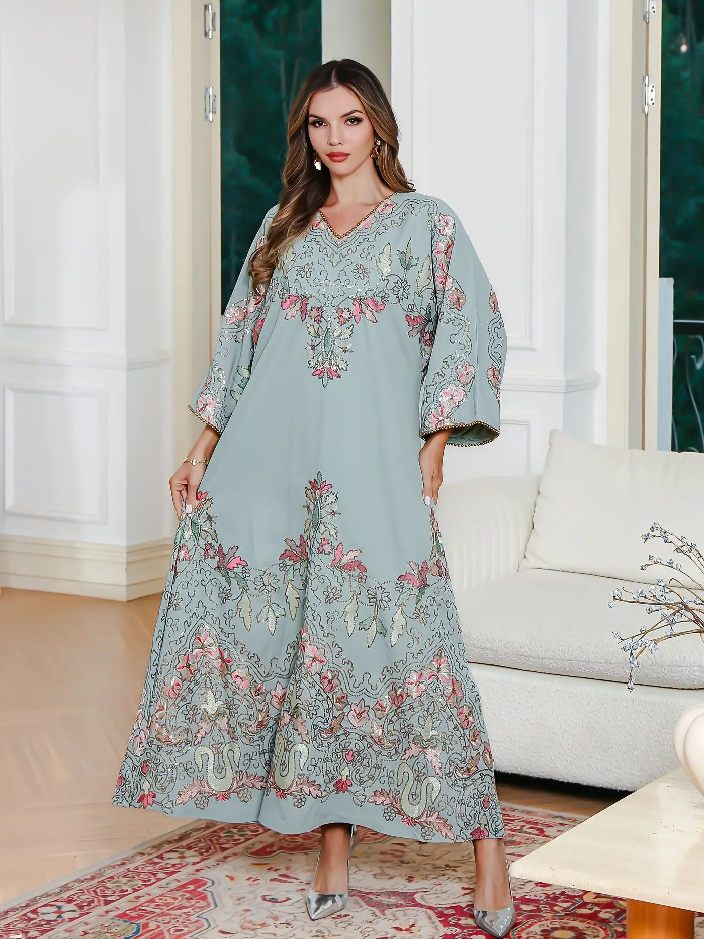 

Beaded & Embroidered Abaya Dubai Dress Middle East Women's Muslim Robe Arabian Islamic Clothing Elegant Party Gown Kaftan Eid Mu