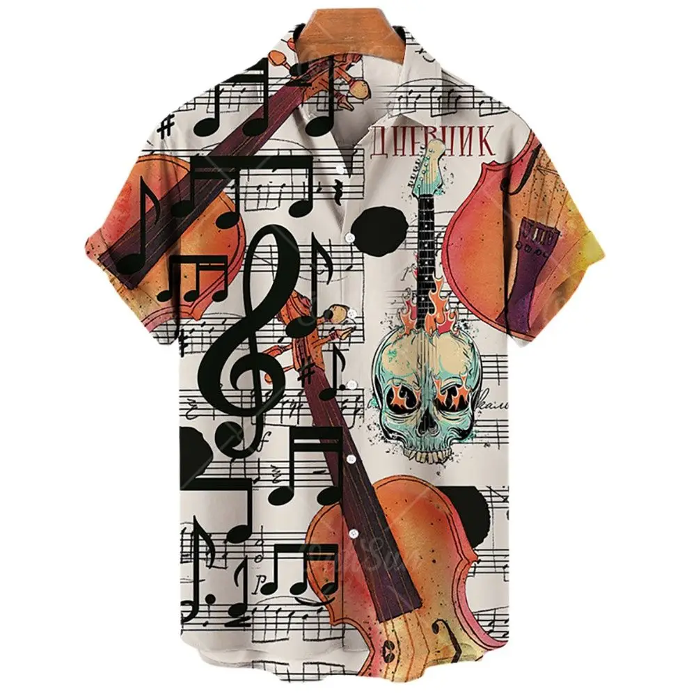 Fashion Men's Hawaiian Shirt Oversized Short Sleeve 3d Musical Instrument Shirt For Men Casual Tops Tee Rock Shirt Men Clothing