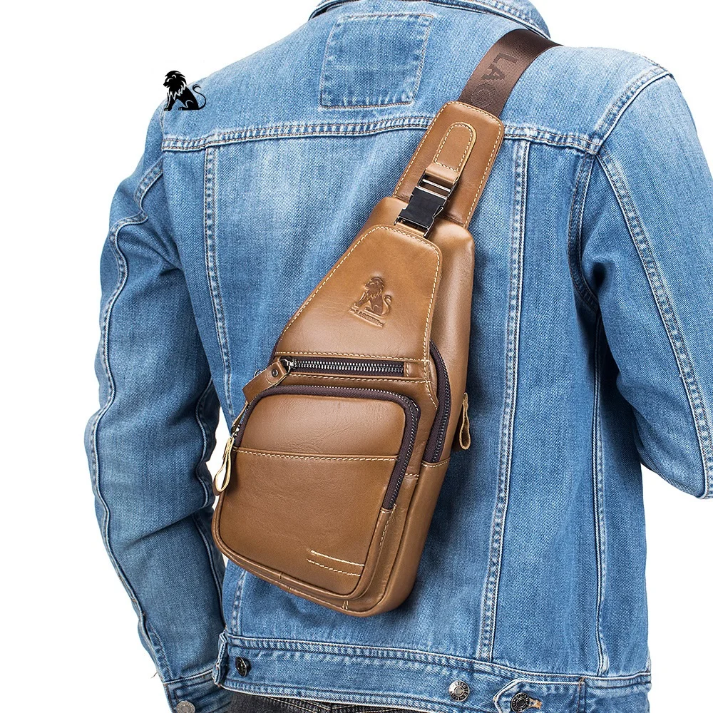 100% Genuine Leather Men's chest bag High quality Cowhide Crossbody Bag For Men Vsatile large-capacity Shoulder gift for men