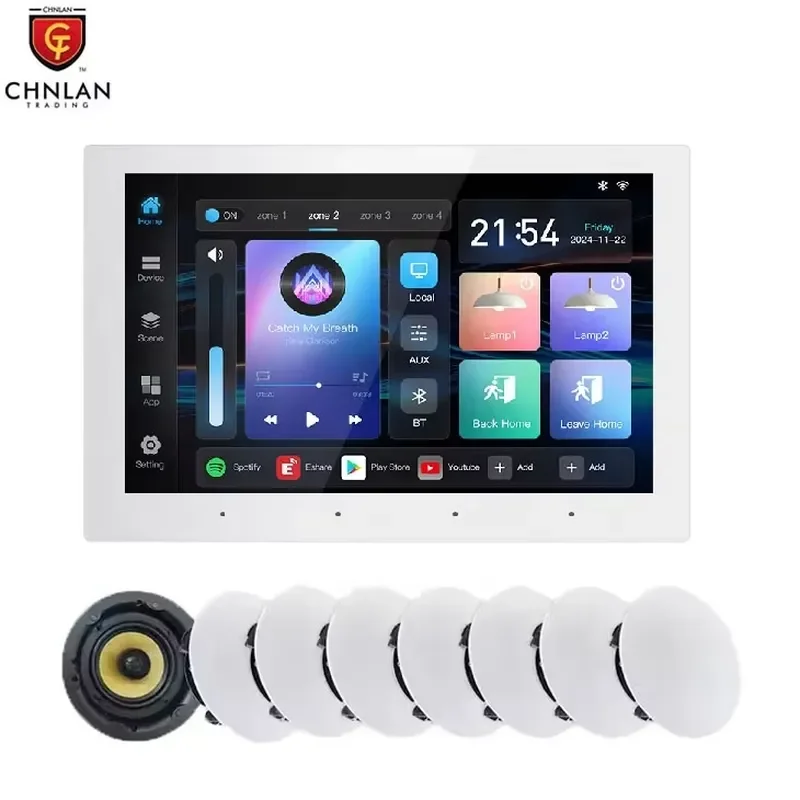 STLF New 8 Inch Android 32G 4 Zone Wall Amplifier Airplay DLNA WiFi Keypad Touch High Performance Smart Home Amplifier 8*30w
