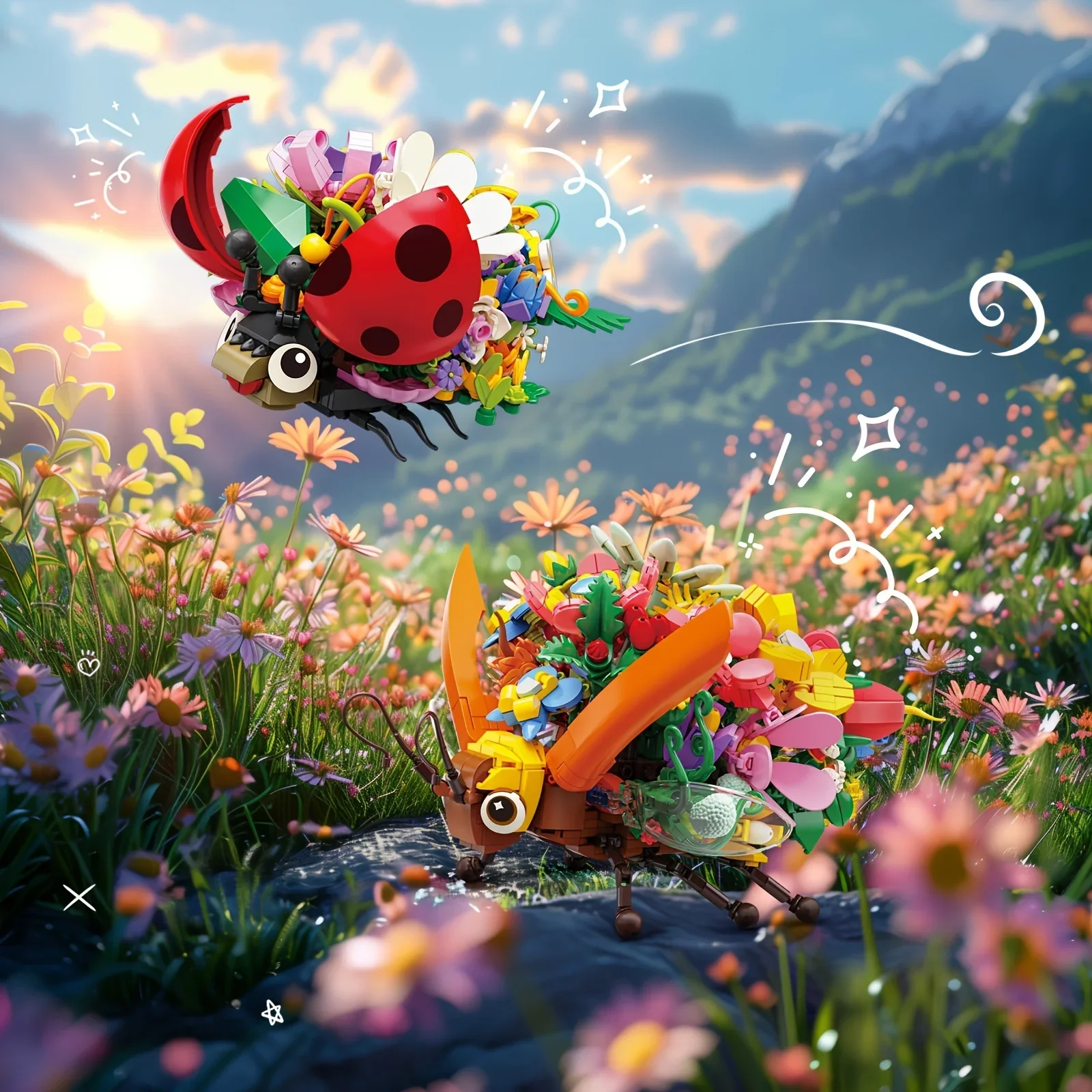 

Insect Flower Building Blocks Creativity ladybug Beetle Bee Model Bricks Desktop Decoration Educational DIY Toys Holiday Gifts