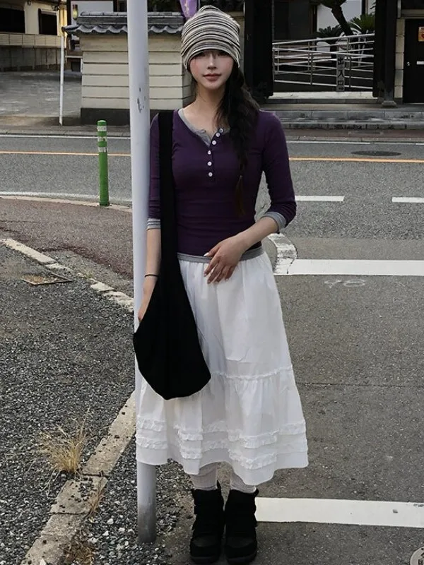 Sweet High Waist Bow Tie Half Skirt Women's Autumn New Style Anti-Aging Wood Grain Ruffle Design Short Skirt Korean Style