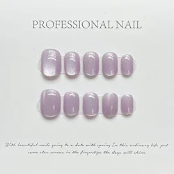10Pcs Short Handmade Press on Nails Cat Eye Fake Nails Wearable Stick-on Nails Full Cover False Nail Накладные Ногти 수제네일