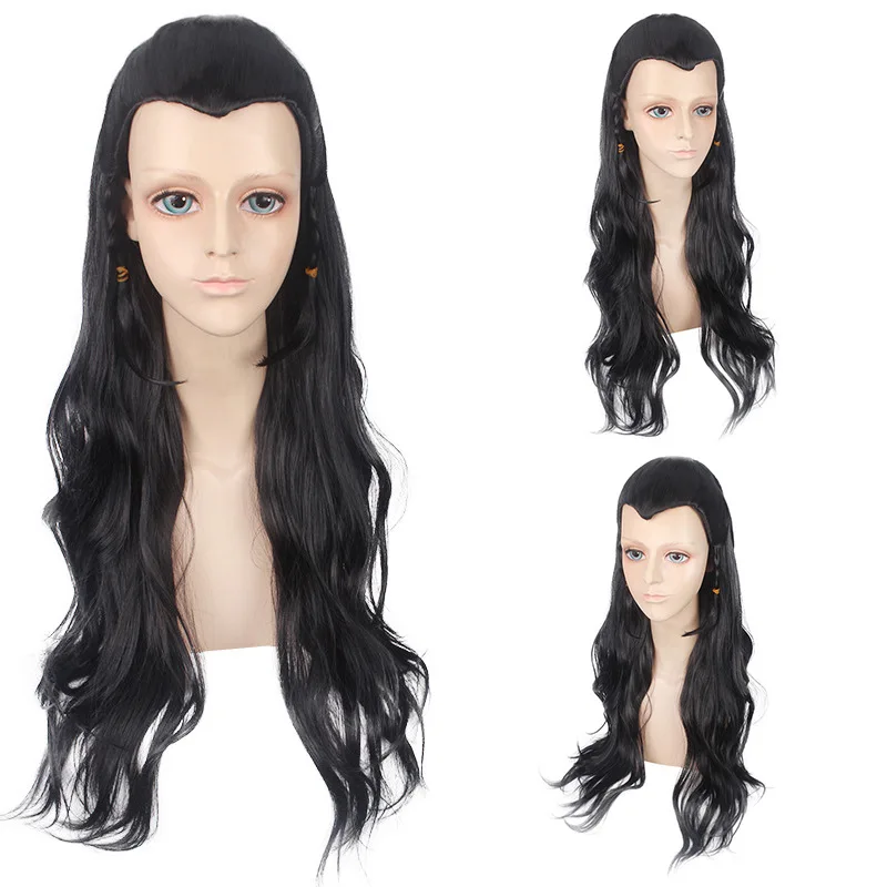 شعر مستعار اصطناعي طويل أسود أبيض شعر مستعار تأثيري مع ذروة الأرملة الانفجارات الكثيفة لحفلة الهالوين لعب الأدوار النمط الصيني #5