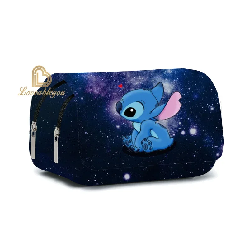 Dis Stitch Pencil Case Anime Student School Supplies Canvas Double Layer Pen Bag Wallets Coin Purse Birthday Gifts