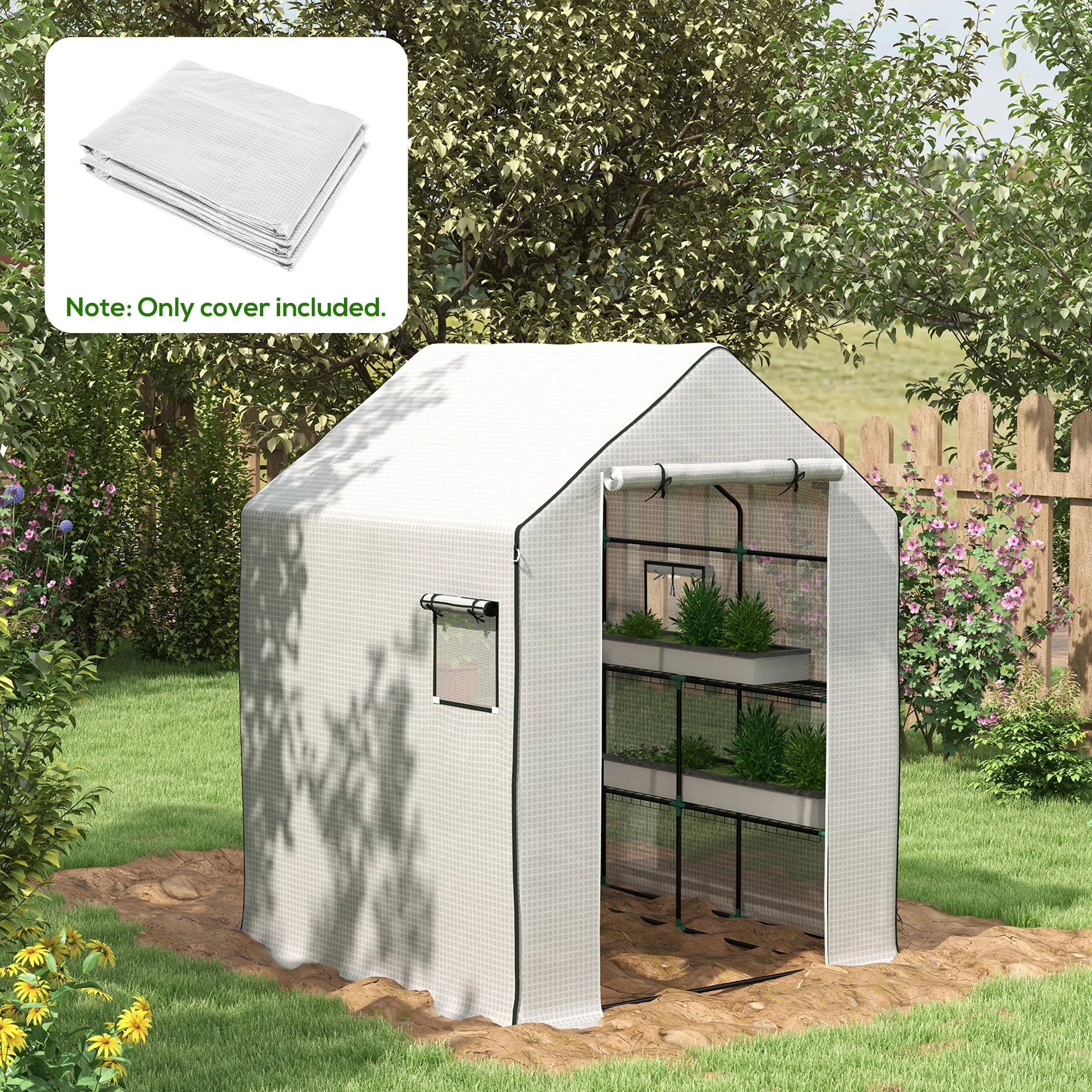 

Outsunny Walk-In Greenhouse Cover Replacement, 55" X 56.25" X 74.75", White