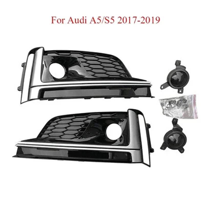 A5 S5 Front Fog Light Cover Grill Fog Lamp Trim With ACC For Audi A5 S5 S-Line 2017-2019 Honeycomb Front Bumper Racing Grille