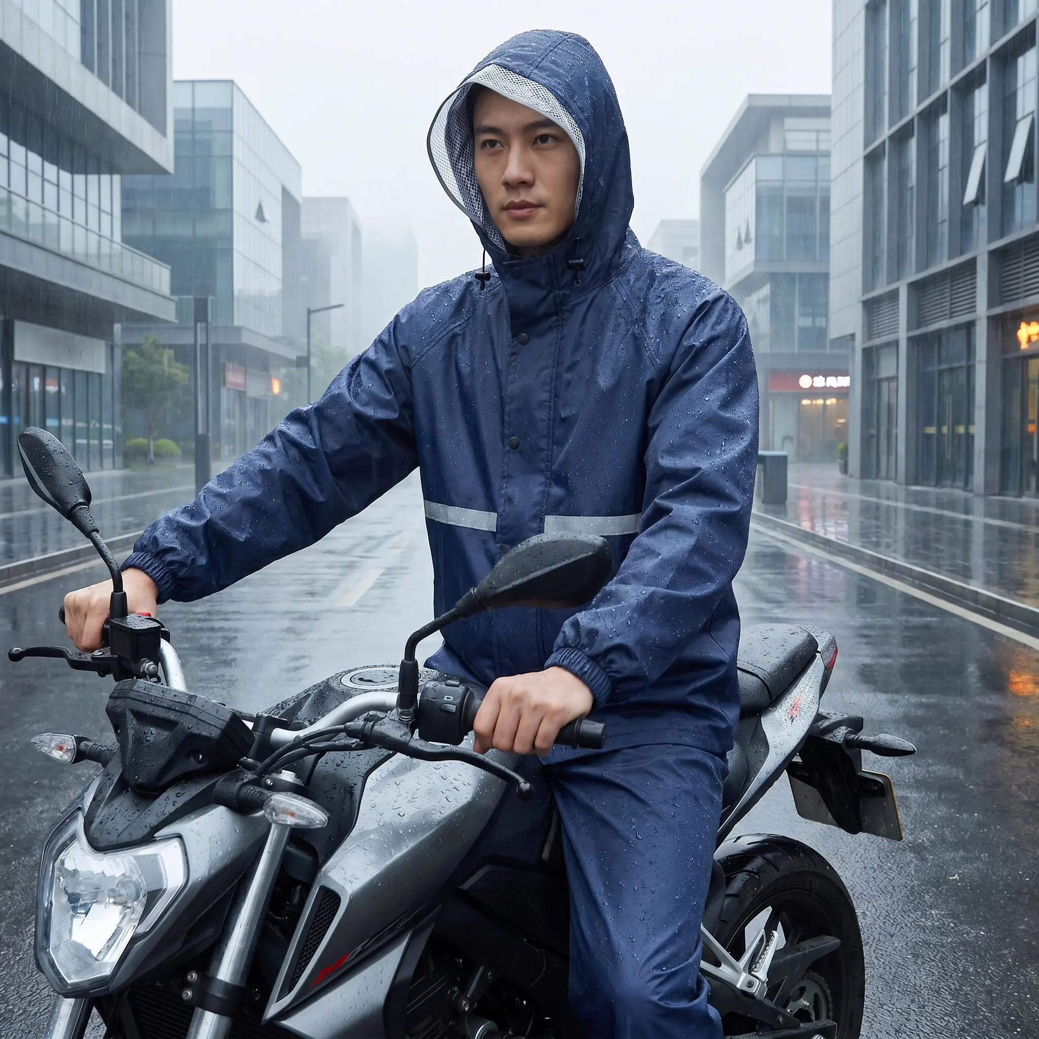 Adult Unisex Reflective Rain Suit Motorcycle Bicycle Double Layer Split Waterproof Raincoat Rain Pants Outdoor Night Safety