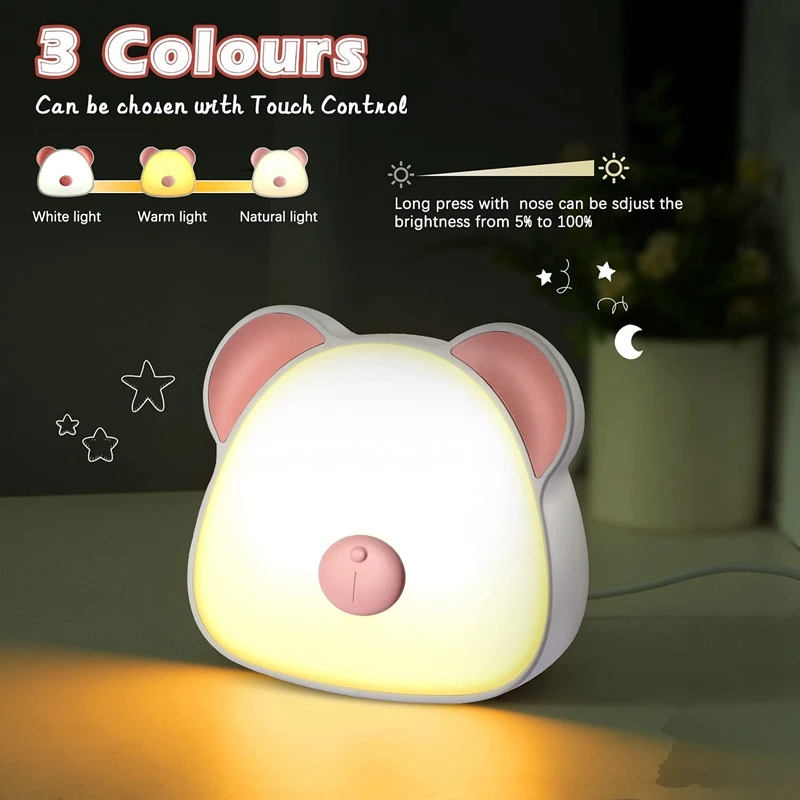 

Night Light For Kids, Rechargeable Press Control Led Night Lights With Color Change Mode & Stepless Dimming , Portable