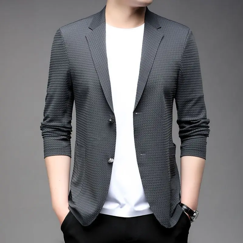 T824 Spring new business gentleman loose-fitting suit collar men's seamless fashionable all-match suit