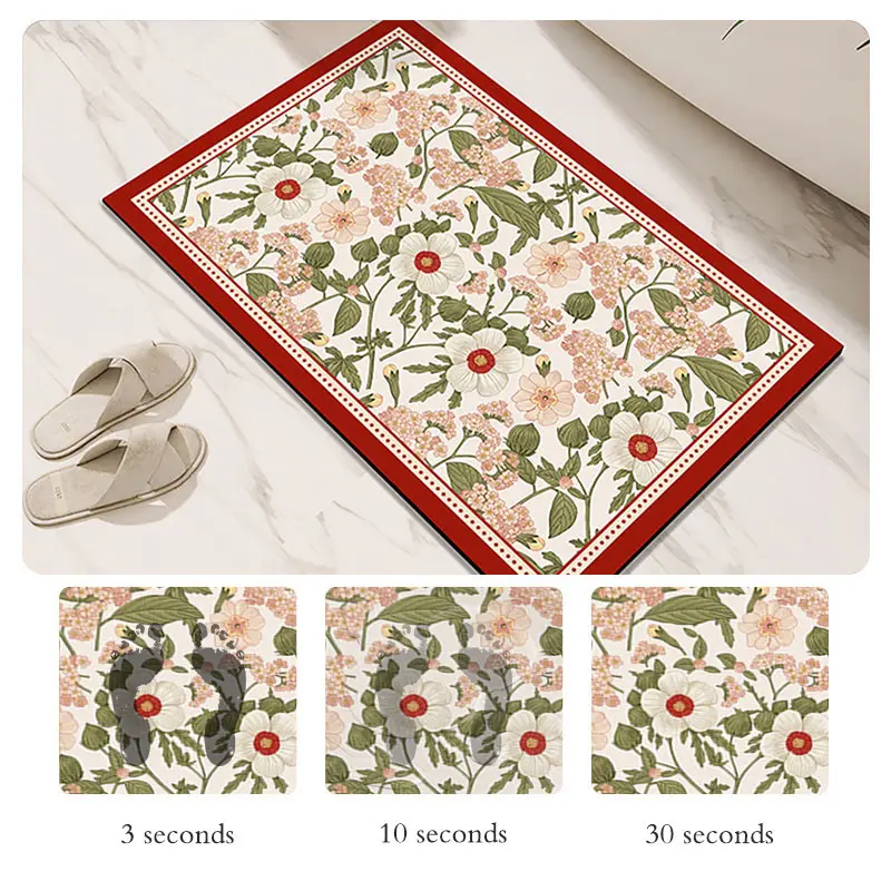 Floral Bath Mat Bathroom Floor Mats Absorbent Quick Dry Bathtub Side Carpet Non-Slip Shower Toilet Foot Rug Washable