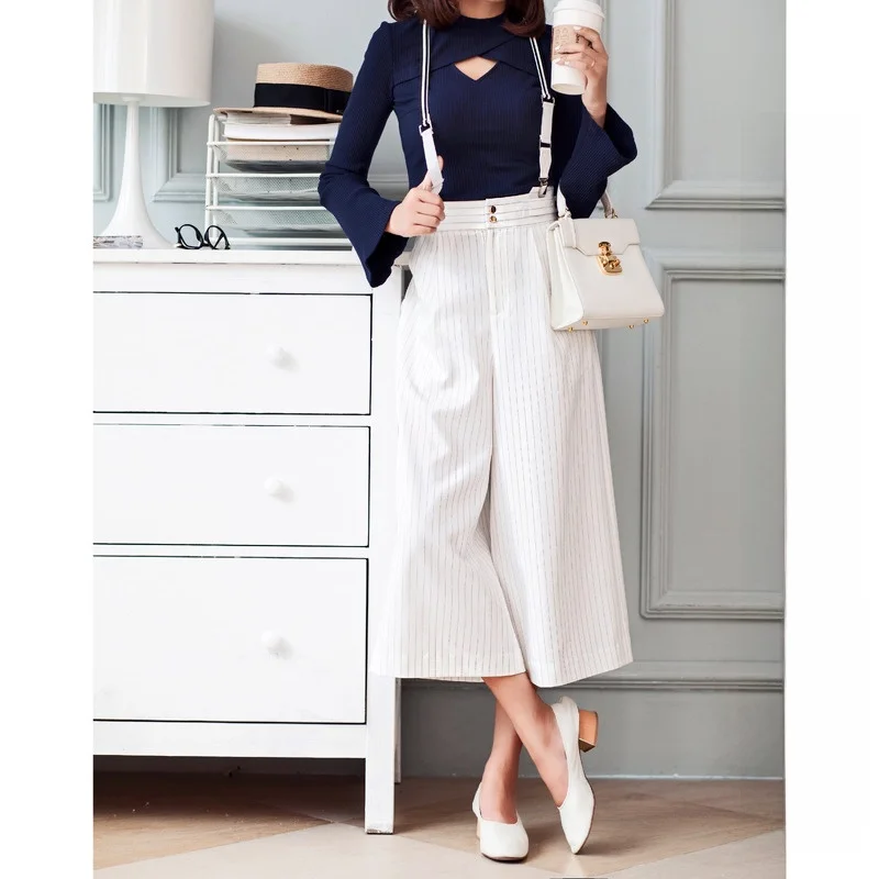 

Elwing Original Retro Striped Wide Leg Pants Women's Seven-Foot Casual Pants High Waist Ladies' Fashion Spring 2025