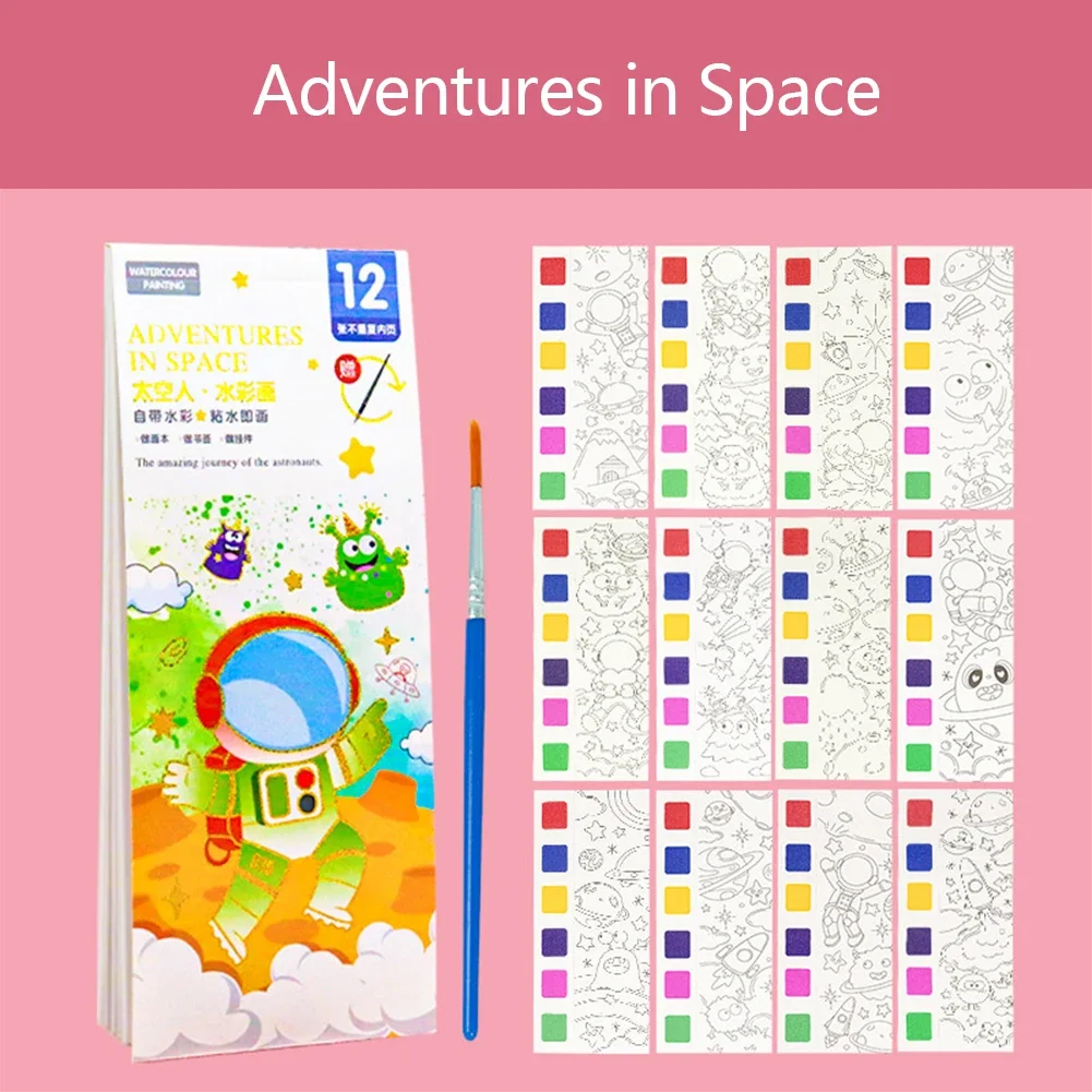 Kids Portable Watercolor Painting Book Paint With Water Brush Gouache Graffiti Picture Coloring Drawing Toys Kindergarten Gifts