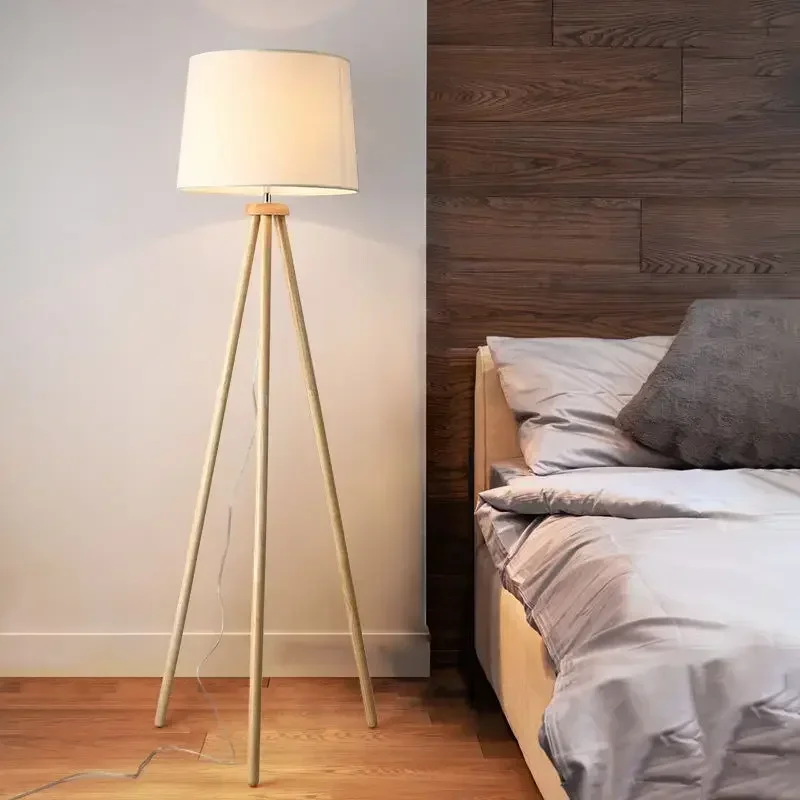 

Wood E27 Led Floor Lamps for Living Room Sofa Side Standing Lamps Creative Tripod Bedroom Vertical Bedside Light Home Decoration