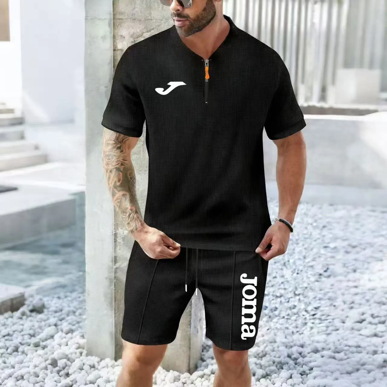 

JOMA Summer Men's Short-Sleeved T-Shirt + Sports Shorts Set Casual Fashionable Sports Edition with Zipper Collar Men's Clothing
