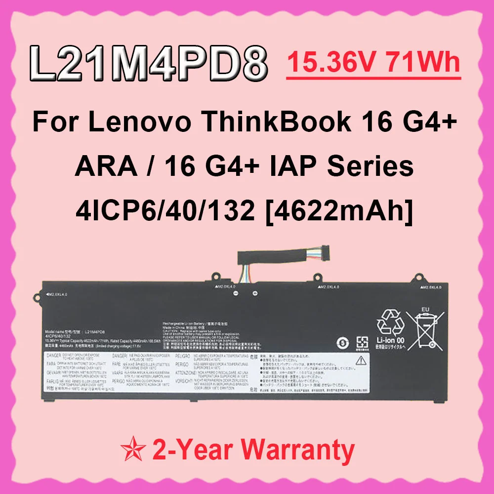 

Аккумулятор для ноутбука DODOMORN для Lenovo ThinkBook 16 G4+ IAP ARA 21CY /16+ 2022 Series L21M4PD8 L21M4PD8 L21C3PD715.36V 71Wh 4622mAh