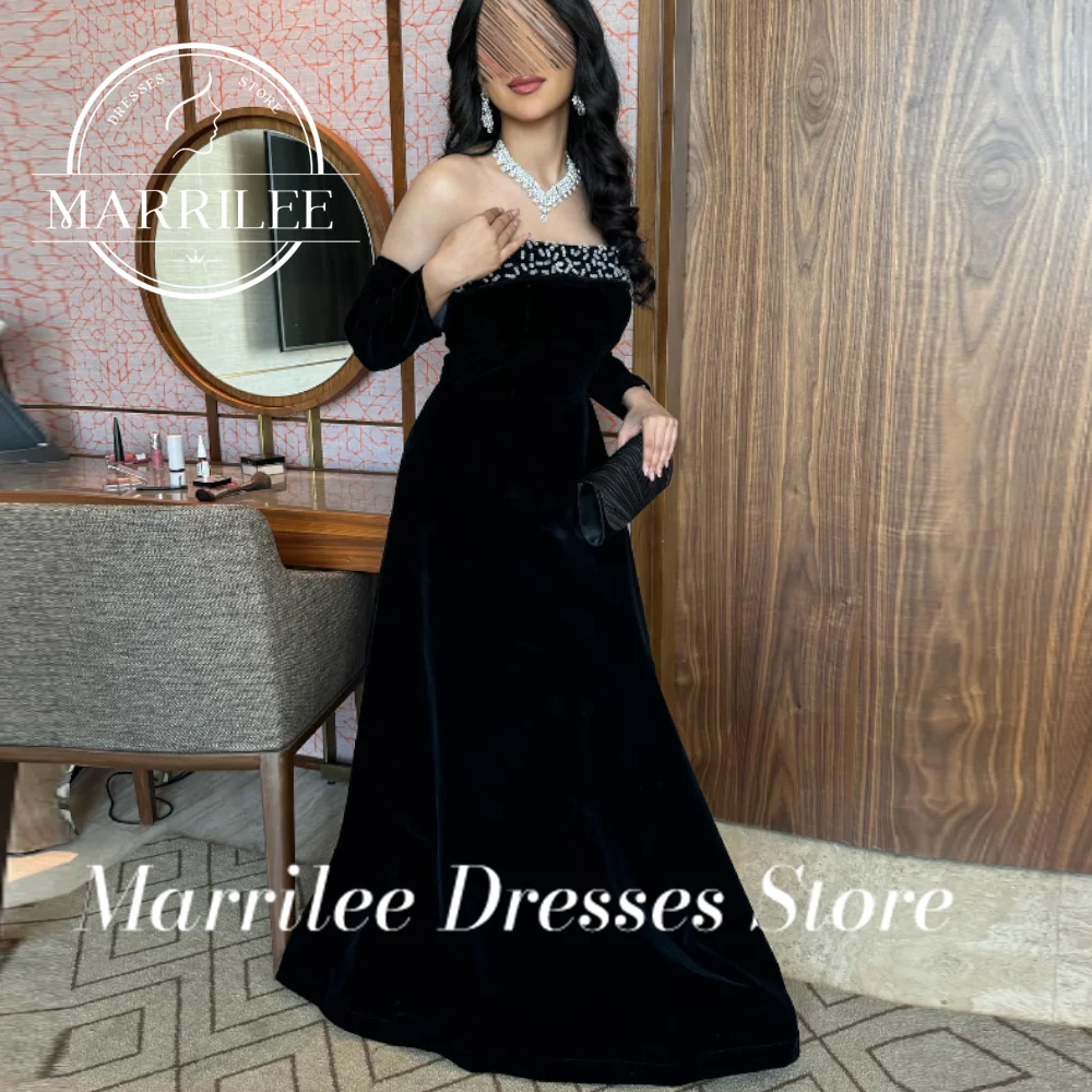 Marrilee-vestidos de mujer personalizados con cuello barco, Espalda descubierta, manga desmontable de cristal, corte en A, plisados, para ocasiones especiales, alta calidad