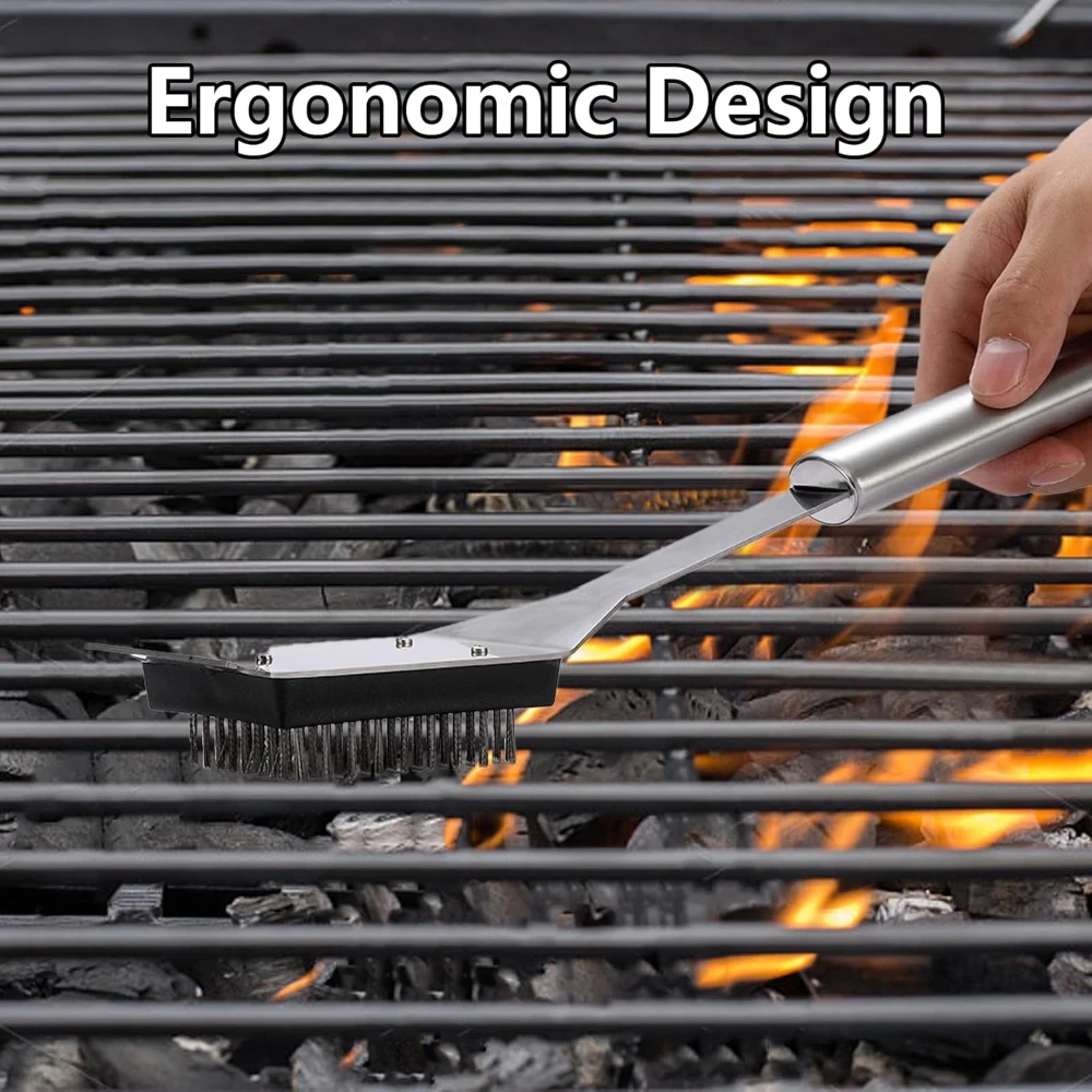 

Stainless Steel BBQ Grill Brush and Scraper - Heavy Duty Wire Grill Cleaner for Outdoor Cooking Barbecue Accessories