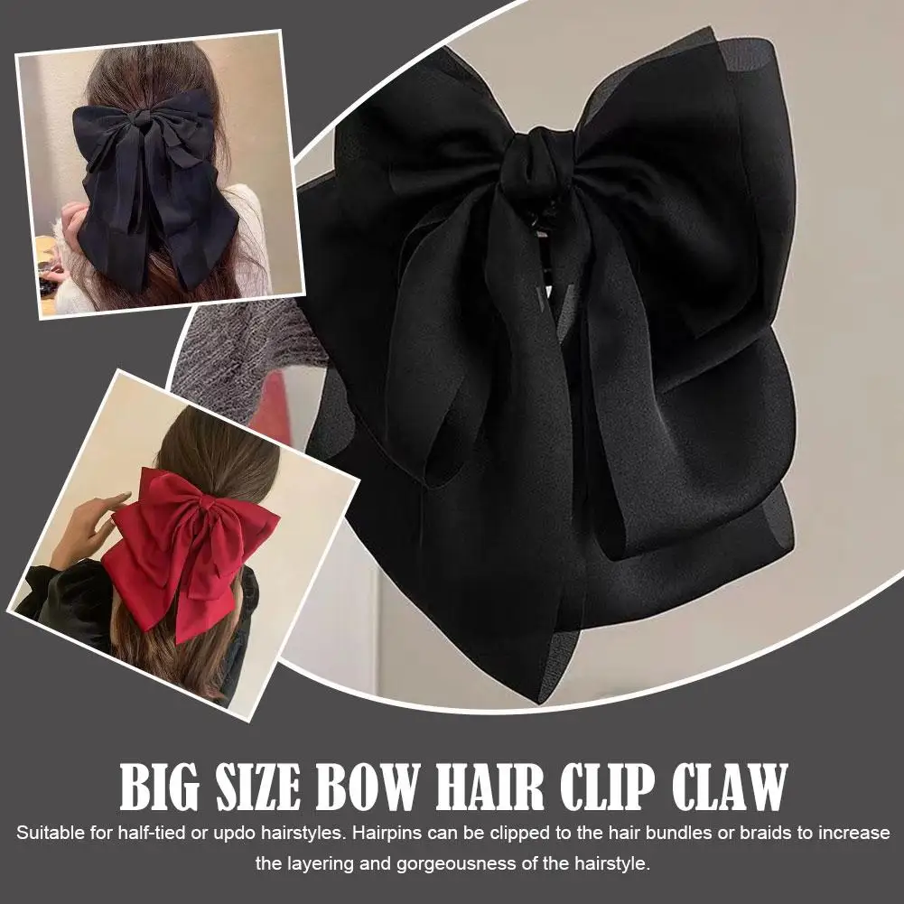 Coreano Tamanho Grande Bow Clip de Cabelo para Mulheres, Claw Clamp, High Barrettes, Acessórios, Headwear para Meninas, Rabo de Cavalo, E7C1, Hot