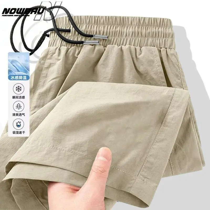 Mens Clothing Summer Ice Silk Shorts Men's Thin Casual Pants Loose Sports Straight-leg Pants Running Sneakers Men's Gym Shorts