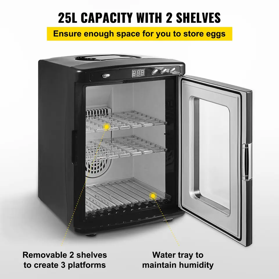 VEVOR Black Reptile Incubator 25L Scientific Incubator Digital Incubator Cooling And Heating 5-60°C Reptile 12V/110V Work - 4
